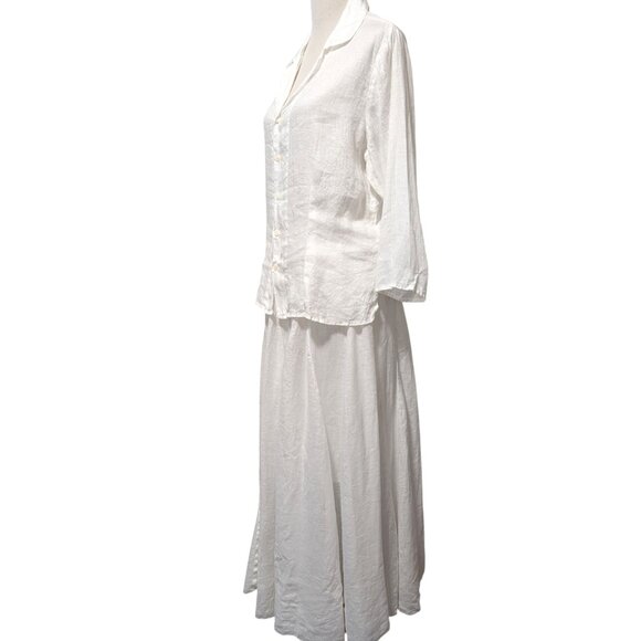 CP Shades Womens Size M White 100% Linen Button Up Shirt Maxi Pull On Skirt Set - Picture 2 of 10
